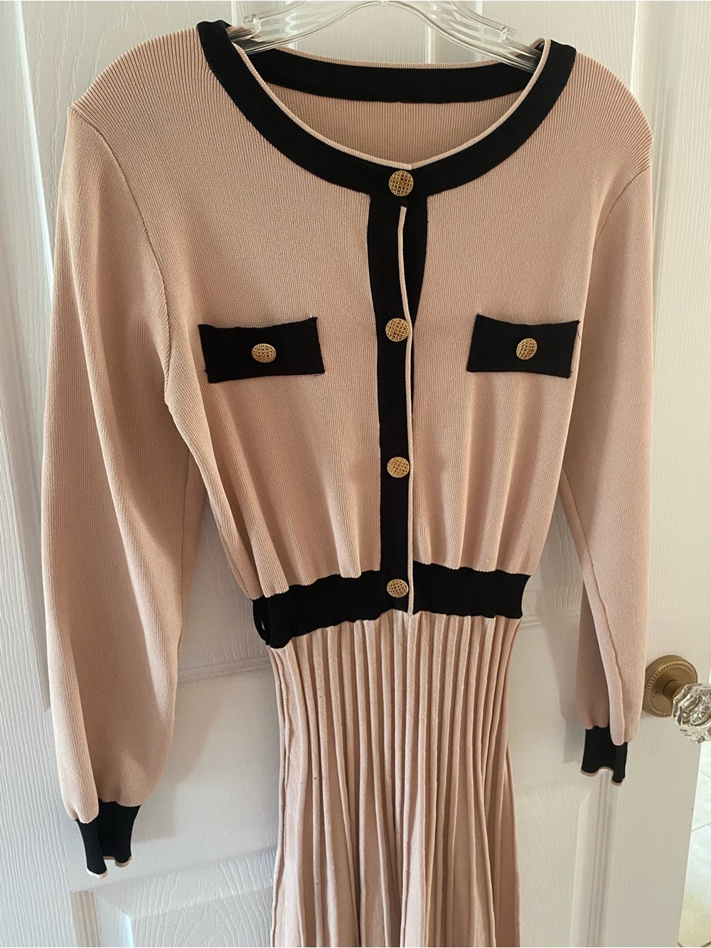 Beige Ribbed Vintage Inspired Dress